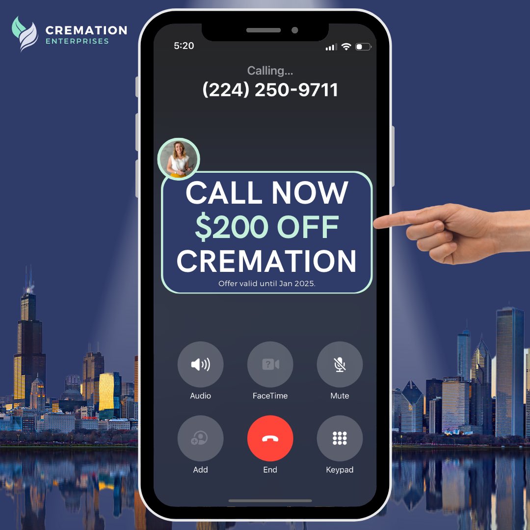 *Limited time offer*

Call for $200 of cremation services in Illinois!

224-250-9711

#cremation #chicagocremation #illinoiscremation #deathcare #funeral #urn