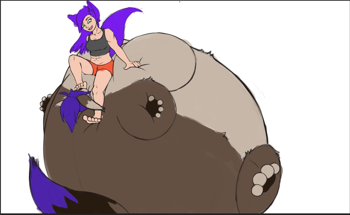I usually don't post unfinished pics but I'm trying to branch out a little... So have a WIP of my own two characters: myself/fursona Zoë blown up and teased by my OC Fritzi. 🎈💜