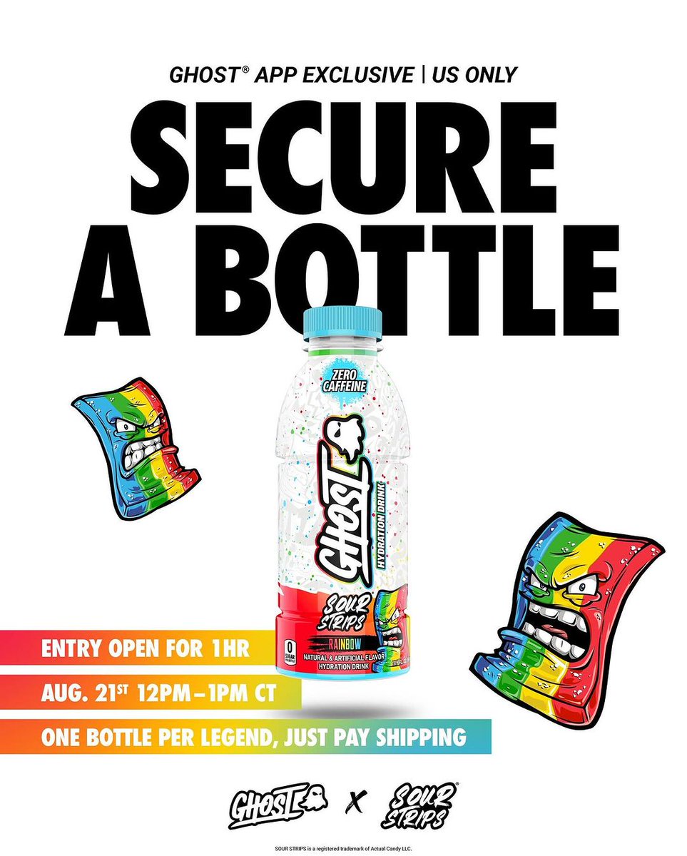 What all the noise was about 😏

Be one of the first to try GHOST® HYDRATION x SOUR STRIPS® “RAINBOW” by entering our SECURE A BOTTLE giveaway on the GHOST® App TOMORROW, August 21st at 12pm CT (US only).