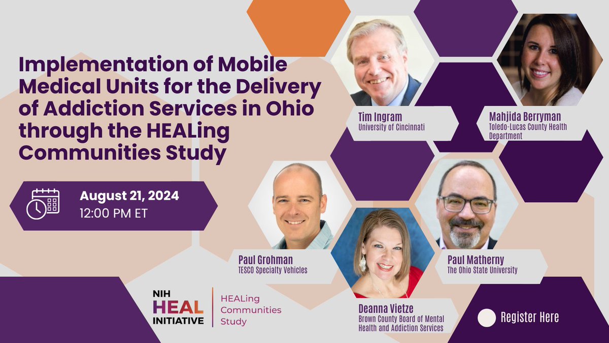 ATTCnetwork's tweet photo. Join the #HEALingCommunitiesStudy for a webinar on best practices for implementing Mobile Medical Units to deliver addiction services. Learn how these units are making treatment & medical care more accessible.
🗓️ August 21 @ 12pm ET
Register: https://t.co/SEXGBJbkov https://t.co/Hfr5QrRHMp