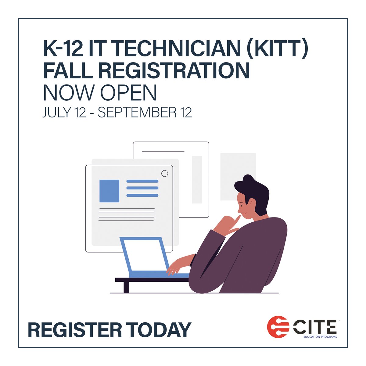 Join CITE's newest certification, the K-12 Technician (KITT) program! This program serves new &amp; experienced technicians, as well as those outside of K-12 technology departments. To learn more &amp; register, visit: cite.org/events/k-12-it….
#CITE_EDU #edtech #technology