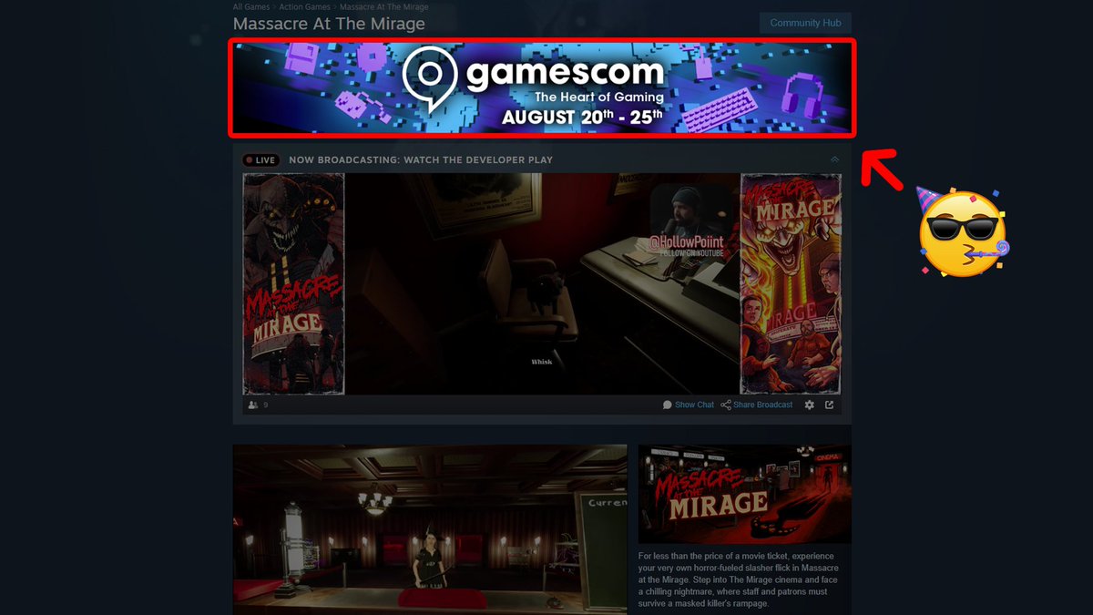 TaintedPact's tweet photo. Massacre At The Mirage will be at @gamescom this year and will be part of the Steam event page! Huge thanks to @MariaPuuh and everyone at @AssembleTeam 

#IndieGameDev #indiegame 

Check out Massacre At The Mirage below vv https://t.co/QrJjhjj8ed
