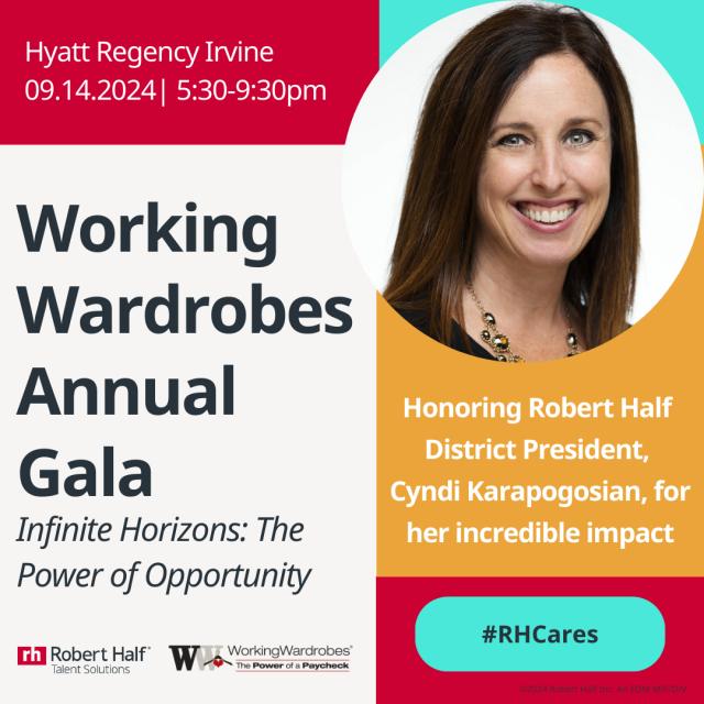 rlwalker9's tweet photo. Join @RobertHalf &amp; @WorkingWardrobes in celebrating Cyndi Karapogosian &amp; her powerful impact in the community! The Annual Gala is an evening of great food, prizes, &amp; fun. Don’t miss your chance to join us at this great event – purchase your ticket today! https://t.co/MRRyIX1sDJ https://t.co/BrKUszZneO