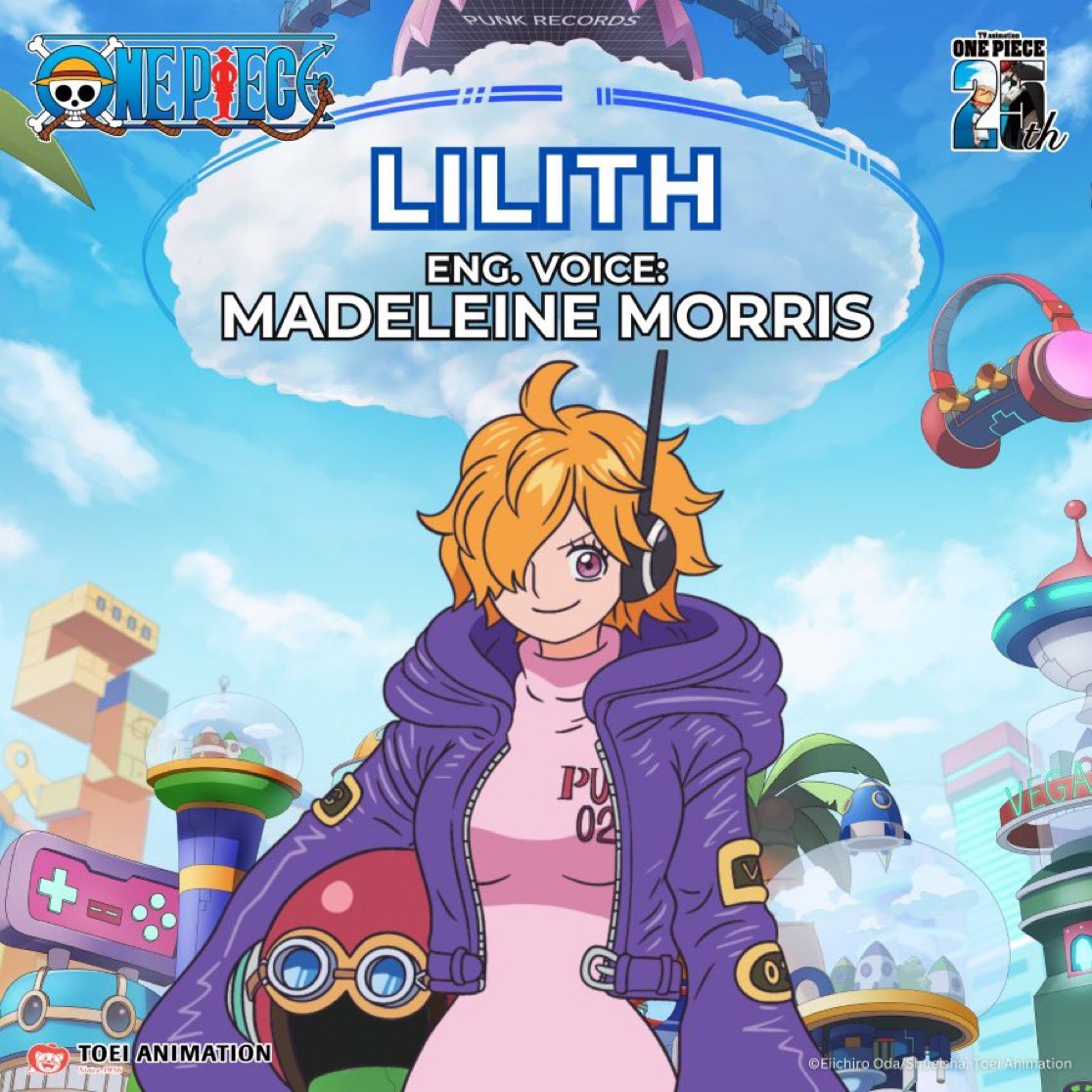 OnePieceAnimeUS's tweet photo. More Egghead dub news! 🥚🏴‍☠️

Welcome the English voice of the wild and impulsive Lilith (Punk-02), @MaddieMorrisVA 

Reminder #OnePiece Season 15 Voyage 1 releases on @MicrosoftStore August 27th! https://t.co/DVOAAVoMCJ