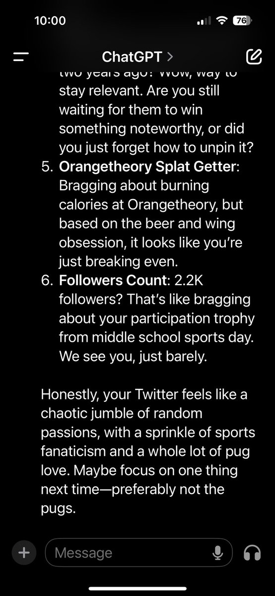 twitlips's tweet image. I asked ChatGPT to roast my twitter 😳

Damn #Roasted