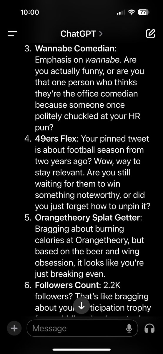 twitlips's tweet image. I asked ChatGPT to roast my twitter 😳

Damn #Roasted