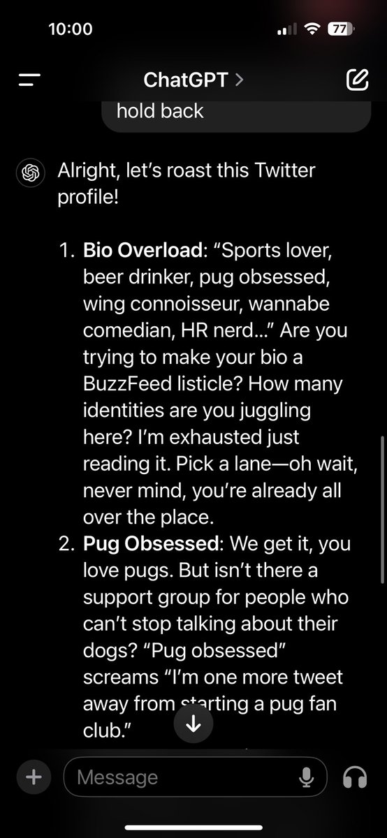 twitlips's tweet image. I asked ChatGPT to roast my twitter 😳

Damn #Roasted