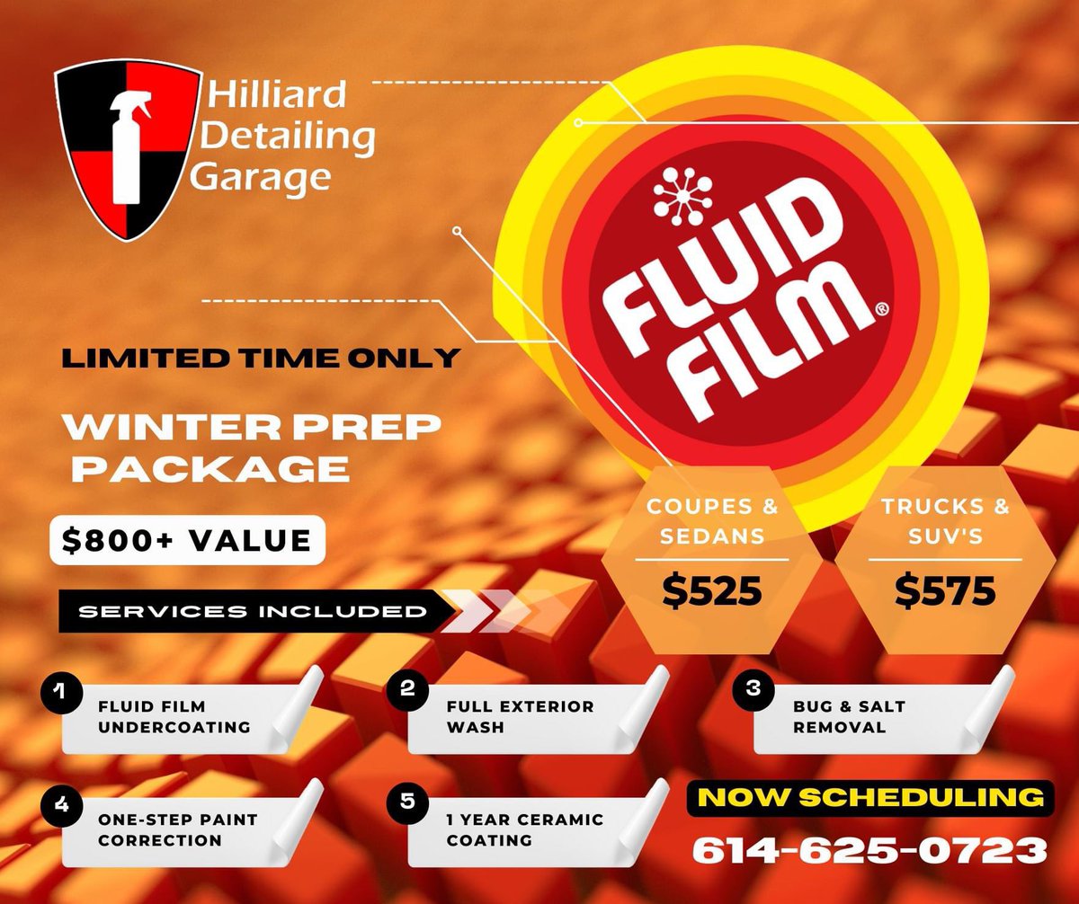 HonestSpeedShop's tweet image. It’s time to winterize your ride! Limited time deal.  
☎️ To Book:
Call or text us at 614-625-0723
-or-
Visit hilliarddetailinggarage.com/contact-us
Terms and conditions apply. Contact us for more details.