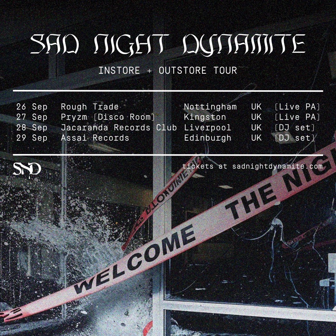 Album drops in just over a month, let’s welcome in the night with some limited intimate shows across the UK. sadnightdynamite.com/live for tickets. See you there.