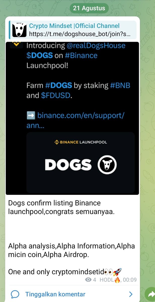 cryptomindsetid's tweet photo. Dogs resmi listing binance launchpool..

Congrats buat 311 orang yang ikutan airdrop Dogs.

Informasi ini udah saya share sejak 1 bulan yang lalu,disaat yang lain belom anda yang mantau dogs,cmid udah duluan
👀🚀

#crypto #airdrop #DOGS https://t.co/t3YjnXwVSd