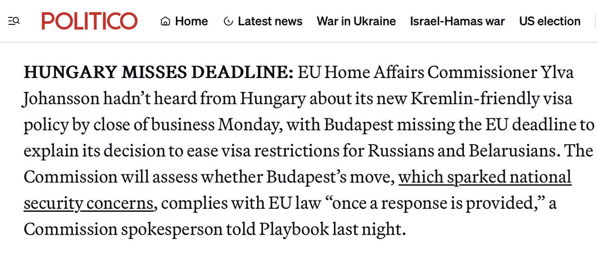 Apparently, Orbán's government doesn't really want to explain to the EU Commission why they hand out easy visas and residency permits to Russians and Belarusians. 

Check out my thread on how many times Hungary's government had already compromised the Schengen area's security.👇