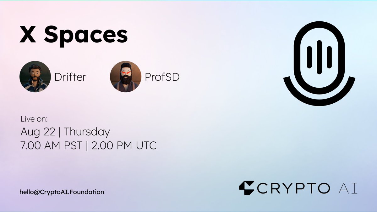 Join us on August 22 for an insightful X Spaces 🎙️session featuring @driftersince89  and <a href="/capitalist_sd/">SD</a> 

They'll dive deep into the Crypto AI exploring its ecosystem, $CAIT tokenomics &amp; much more!

🔗 x.com/i/spaces/1LyGB…