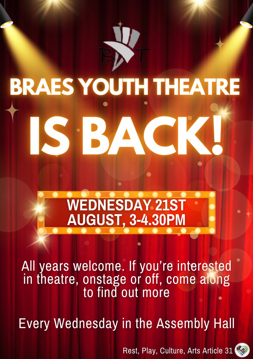 mstdrama's tweet photo. Come along tomorrow after school in the Assembly Hall to #bepartofit @BraesHigh with Braes Youth Theatre #article31 https://t.co/yPDN6fV8rX