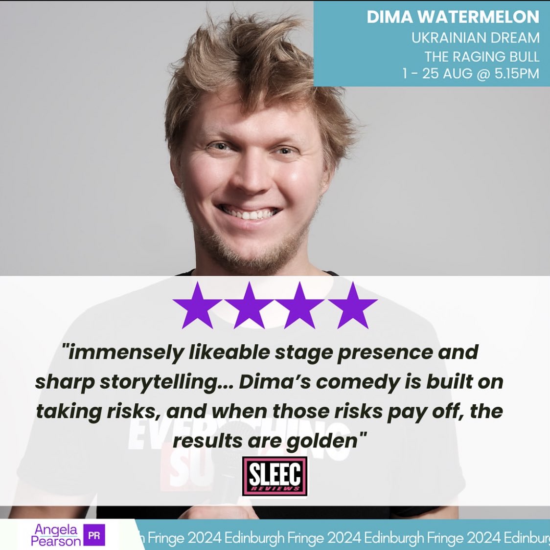 Angela Pearson (@pearson_ange) on Twitter photo “Immensely likeable stage presence and sharp storytelling” 🌟🌟🌟🌟 for <a href="/dimawatermelon/">dimawatermelon</a>
Catch Dima’s Ukrainian Dream live at The Raging Bull @ 5.15pm
🎟️Tix: <a href="/edfringe/">Edinburgh Festival Fringe</a>
🔗Review: sleec.net/sleec-reviews/…
#UnleashYourFringe #edfringe #edfringe24 #edinburghfestival “Immensely likeable stage presence and sharp storytelling” 🌟🌟🌟🌟 for <a href="/dimawatermelon/">dimawatermelon</a>
Catch Dima’s Ukrainian Dream live at The Raging Bull @ 5.15pm
🎟️Tix: <a href="/edfringe/">Edinburgh Festival Fringe</a>
🔗Review: sleec.net/sleec-reviews/…
#UnleashYourFringe #edfringe #edfringe24 #edinburghfestival