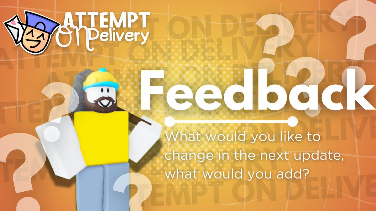 💰Want to help us and give us your feedback and what would you add in Attempt On Delivery next update?

▶️Well let me remember you that you can by using our following discord server : discord.gg/YYyEE3w8UX

👋Like And Retweet are appreciated!

#RobloxDev