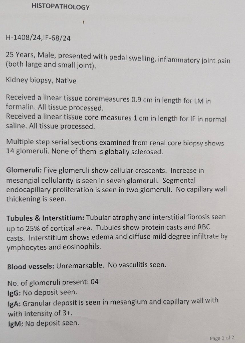 thisis_drgsp's tweet image. #ask_renal #askrenal

25yr male presented with multiple joint pains and red skin lesions and abdominal symptoms in December 2023 when his creatinine was 0.73 colonoscopic Biopsy showed chronic non-specific colitis treated as reactive arthritis secondary to enteric infection with