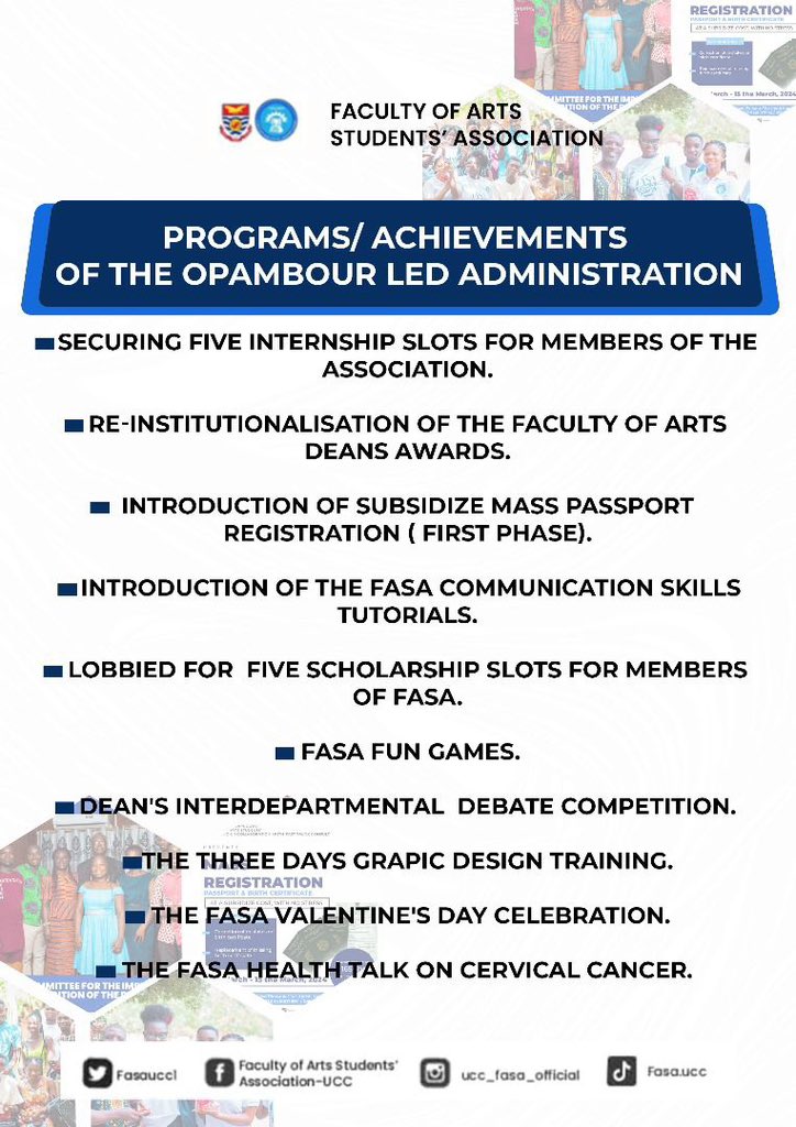 FasaUcc1's tweet photo. 🤍💙🤍💙🤍💙🤍💙🤍💙🤍💙🤍
Reflecting on the milestones and policies of the @opambour_Led_Administration, we celebrate the remarkable strides made in elevating our faculty. #LegacyOfExcellence #ProgressInAction" https://t.co/f7isqAlZA7
