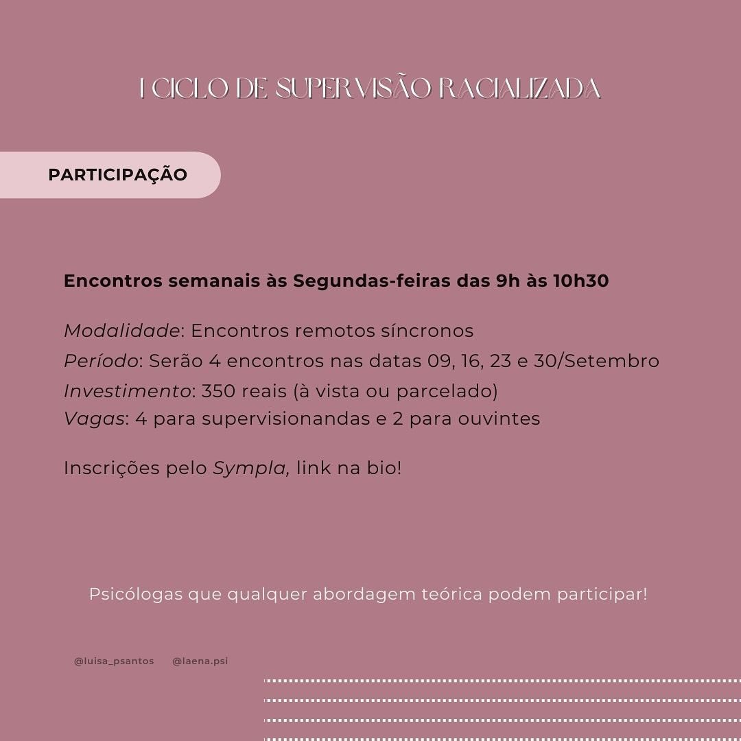 laenaoliv_'s tweet image. Hey #psitwitter estou com um projeto muito especial de supervisão específica para demandas raciais na clínica ✊🏽

Para psis de qualquer abordagem e estudantes de Psicologia com demandas de atendimentos de pessoas negras. 
+ infos e inscrições no fio 🧶 👇🏽