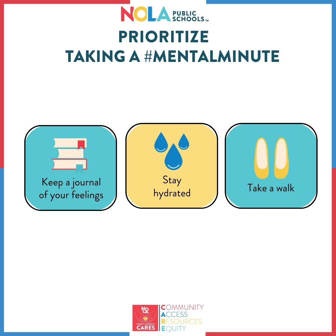 NOLAPSchools's tweet photo. Prioritize you mental health by taking a #MentalMinute today! Check out some of the ways you can take care of yourself! #NOLAPSCARES #MentalMinute⁠ https://t.co/TNjqzc72cU