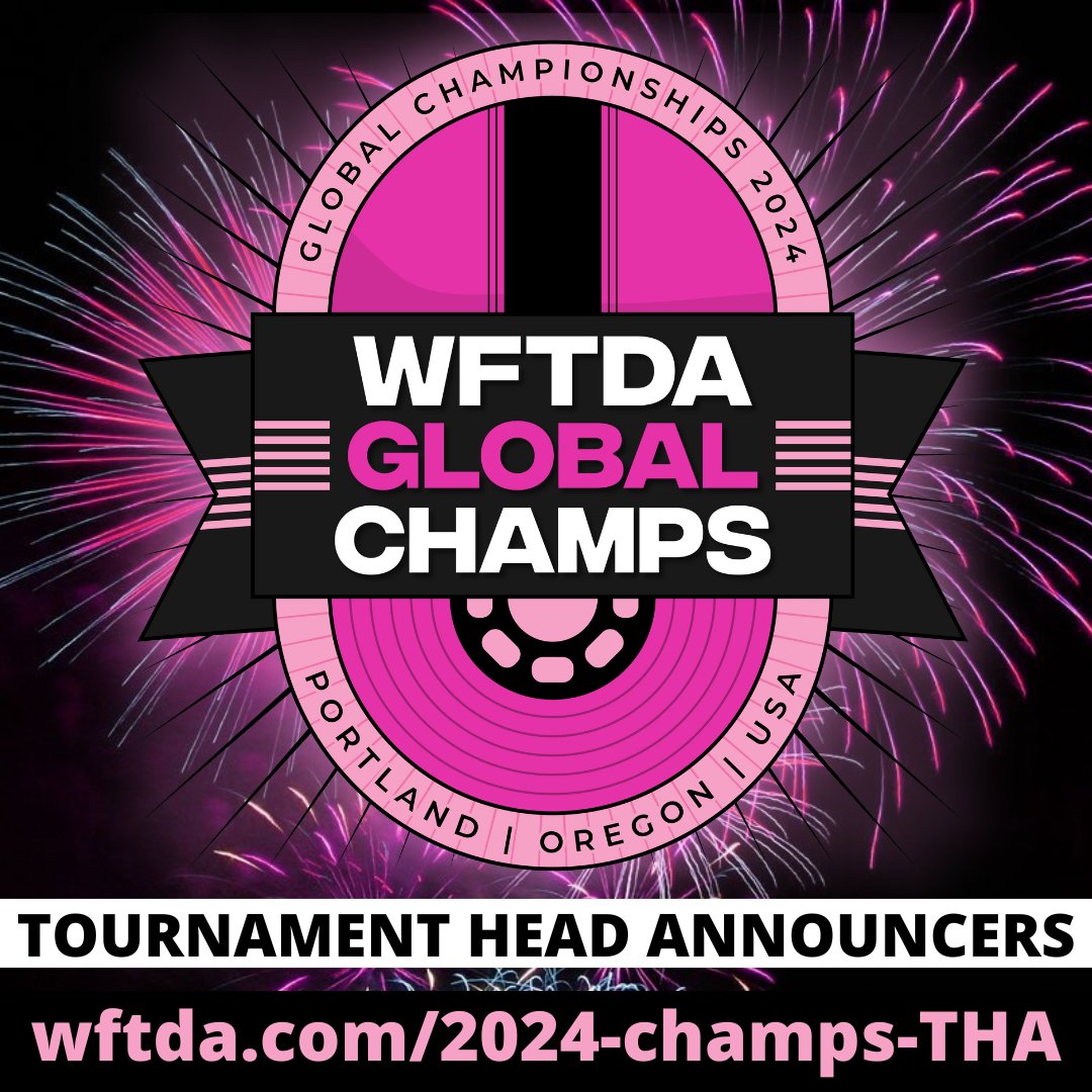 📣 We're excited to announce the 2024 WFTDA Global Championships Tournament Head Announcers! 

Congratulations and thank you to our co-THAs:
Shady Hawkins
Loquita Bonita

Announcer applications will close Aug 24. Find the application link and more info at wftda.com/2024-champs-THA