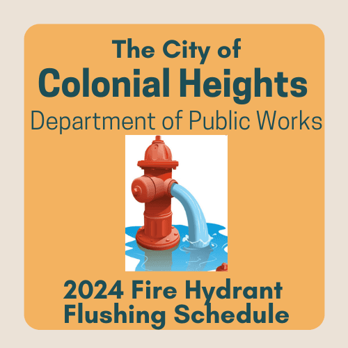 Public Notice: Fire Hydrant Flushing Schedule (Aug. 26th-Oct. 25, 2024): The Utility Division of the City of Colonial Heights Department of Public Works will be testing and flushing FIRE HYDRANTS throughout the City starting August 26th, and continuing… dlvr.it/TC8gZ4