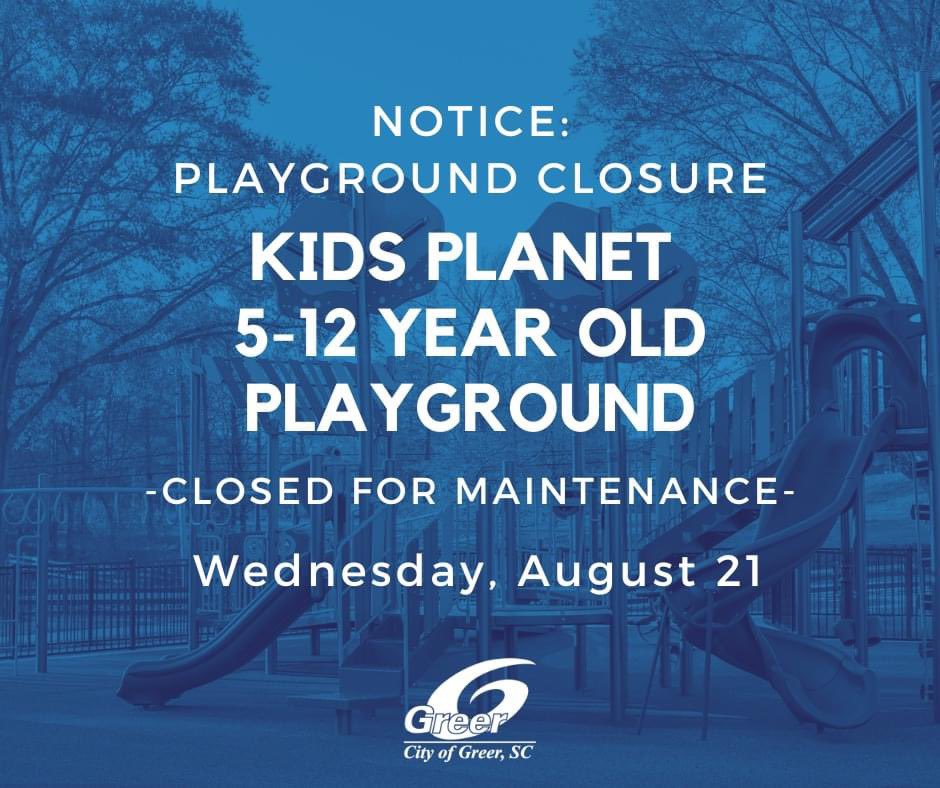Please note the 5-12 year old playground at Kids Planet will be closed tomorrow for maintenance.