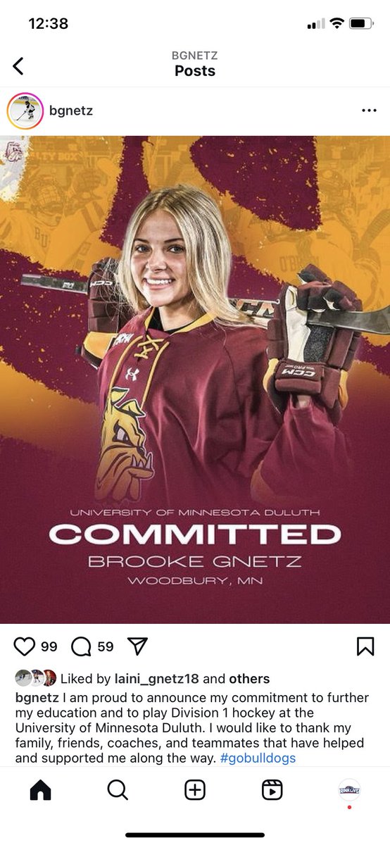 A few days after Alaina Gnetz committed to UMD, her twin sister Brooke also committed to the Bulldogs.

Brooke had 24pts in 27gp last season as a sophomore (highest amount for a defender on the Woodbury squad in ‘23-24)
