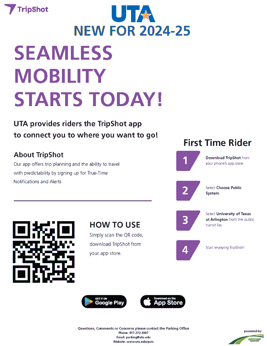 UTAMAVPark's tweet photo. Ready to level up? Meet TripShot—the ultimate tool for planning your shuttle trips with style. Whether you're zipping to class or hitting up your favorite campus spots, Mav Movers have you covered. Check out our easy sign-up guide and get moving! #TripShot #RideInStyle #MavMovers https://t.co/7JH1oZxNAO