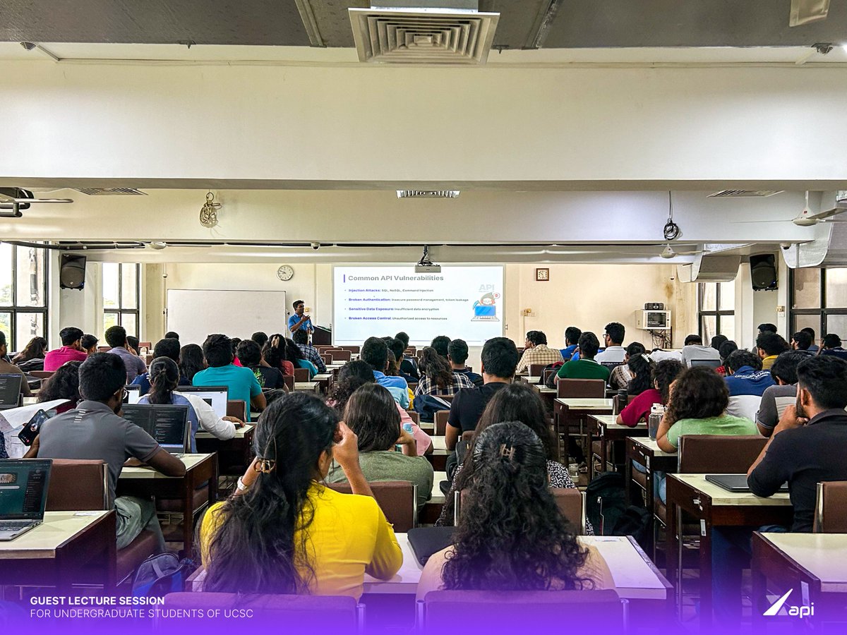 XapiPlatform's tweet photo. Excited to share highlights from our recent tech talk on "API Security" hosted at University of Colombo School of Computing (UCSC), where our esteemed representative, Prabath Ariyarathna, delivered a session packed with valuable insights. 

#XVenture #UCSC #techtalk #apisecurity https://t.co/wg0BEh56TQ