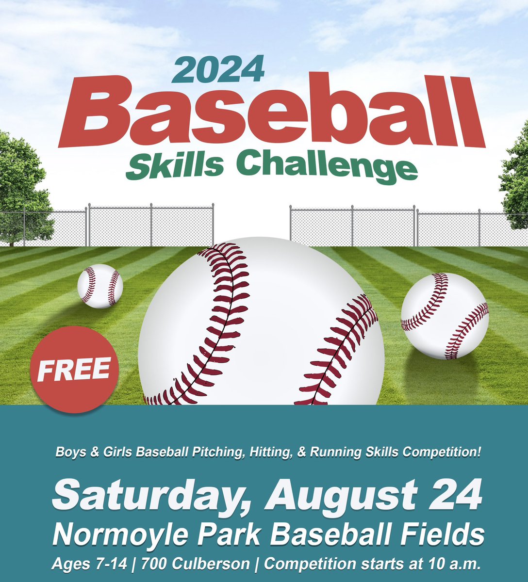 SAParksandRec's tweet photo. βΎοΈ Baseball Skills Challenge! π
SPOTS STILL AVAILABLE! π₯
ποΈ Sat, Aug 24
β° 10 a.m. | π₯ Ages 7-14
πΏ Normoyle Baseball Fields
ποΈ FREE |π700 Culberson
Register Here: β¬οΈ
https://t.co/BGdoyNny7r
#SAParksAndRec #Baseball #Softball https://t.co/2NLrBasrtg
