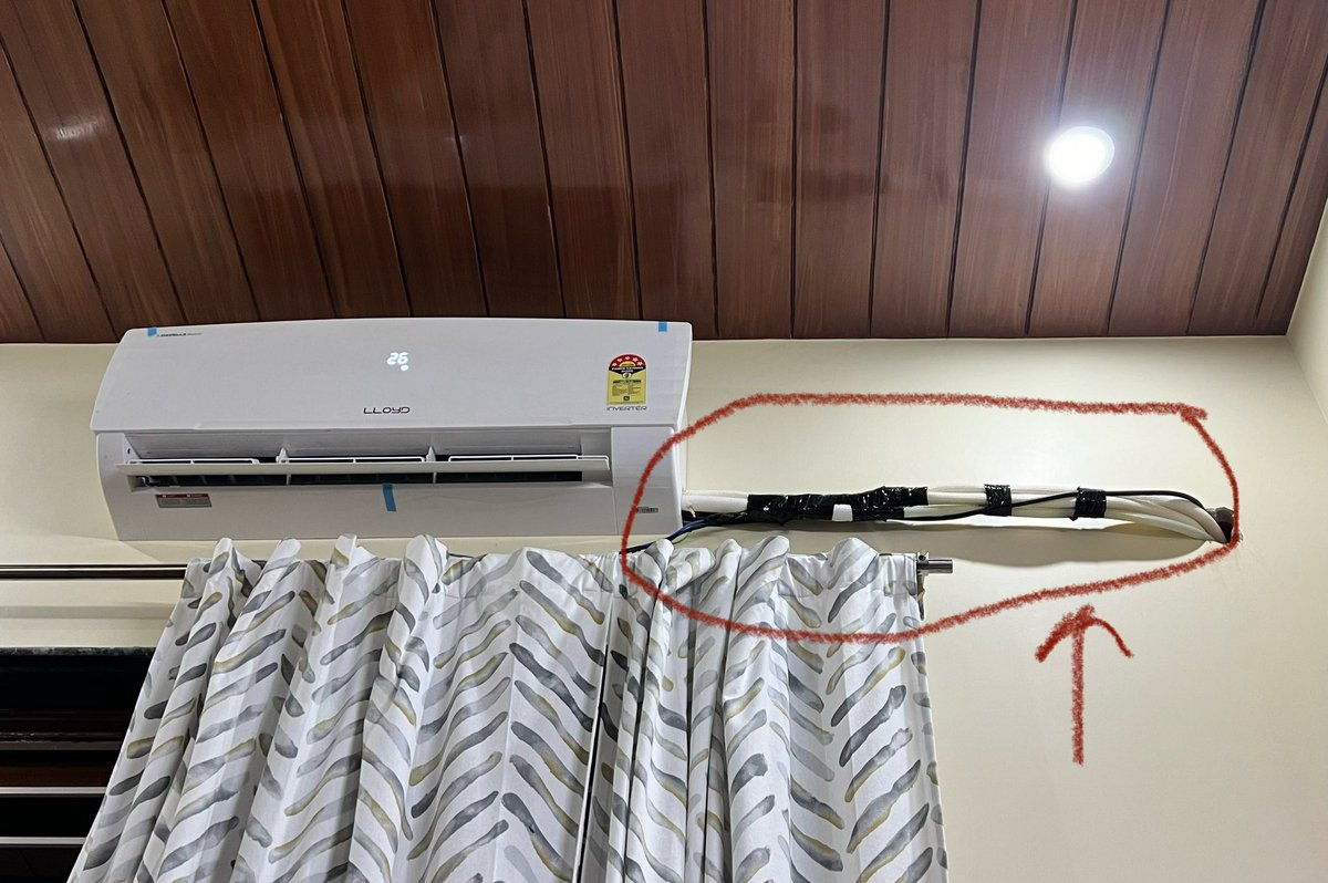 DeepanshuNatani's tweet photo. @havellsindia @HavellsCare360 Is this how your installation team been trained to install AC after charging approx INR 1500 for installation?
Your installation team deliberately installed an AC like this saying this is the only way this AC can be installed. 1/3 https://t.co/7xLojwdcF9