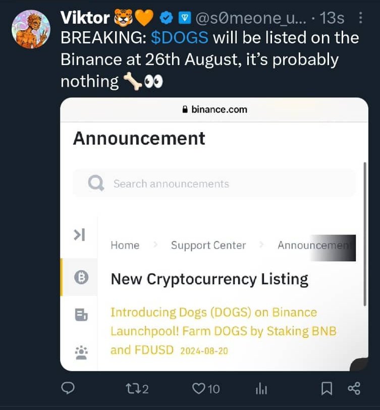 ton_empire's tweet photo. Binance to list $dogs 🦴 on the 26th of August 2024.
#dogs #binance #Listining https://t.co/miRF45hoI6