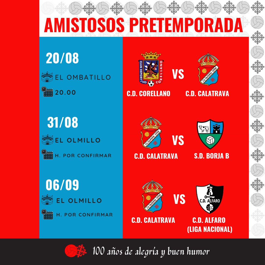Calendario de los amistosos de pretemporada restantes. 

Recta final para encarar el comienzo de liga 🔴🔵.

#cdcalatrava