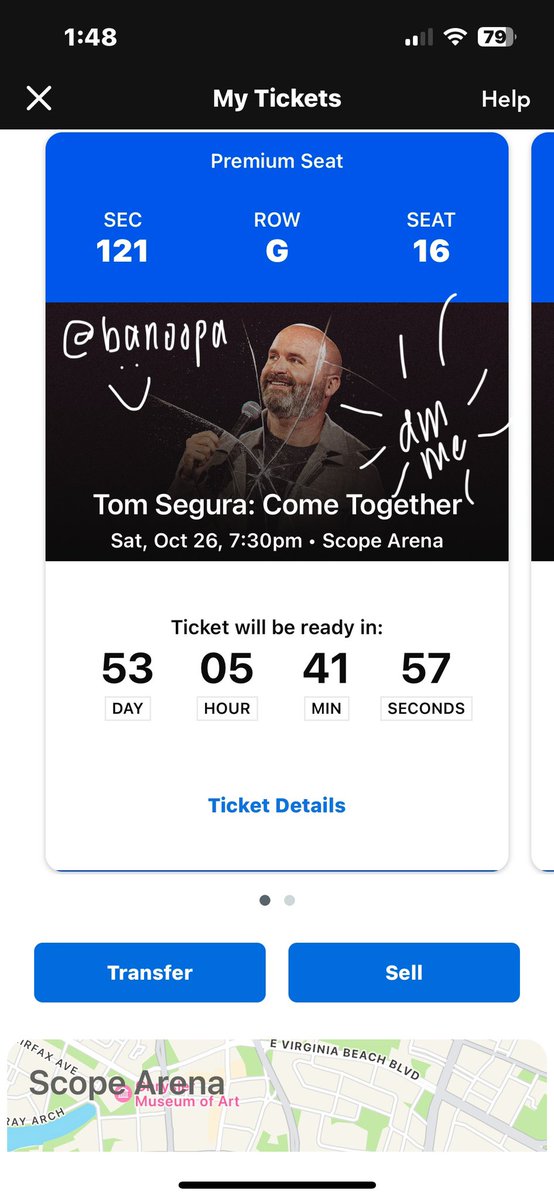 banoopa's tweet photo. 2 tickets for Tom Segura 10/26 7:30 @ Scope Arena Norfolk VA available: Sec. 121 Row G Seats 16-17. bought tickets for $84 but willing to sell $150 for both or $70 for 1-obo. dm me :)
#tomsegura #cometogethertour https://t.co/AsxMMwZtPN
