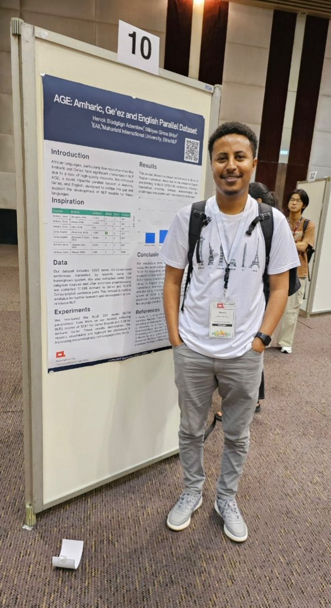 <a href="/AddisCoder/">AddisCoder</a> 2018 alum from Bahir Dar (Henok Biadglign Ademtew) just sent me this image: presenting his first research paper at an ACL workshop.

Find the paper here: aclanthology.org/2024.loresmt-1…

<a href="/timnitGebru/">@timnitGebru (@dair-community.social/bsky.social)</a> <a href="/daniel_d_kang/">Daniel Kang</a> <a href="/boazbaraktcs/">Boaz Barak</a> <a href="/aclmeeting/">ACL 2025</a>