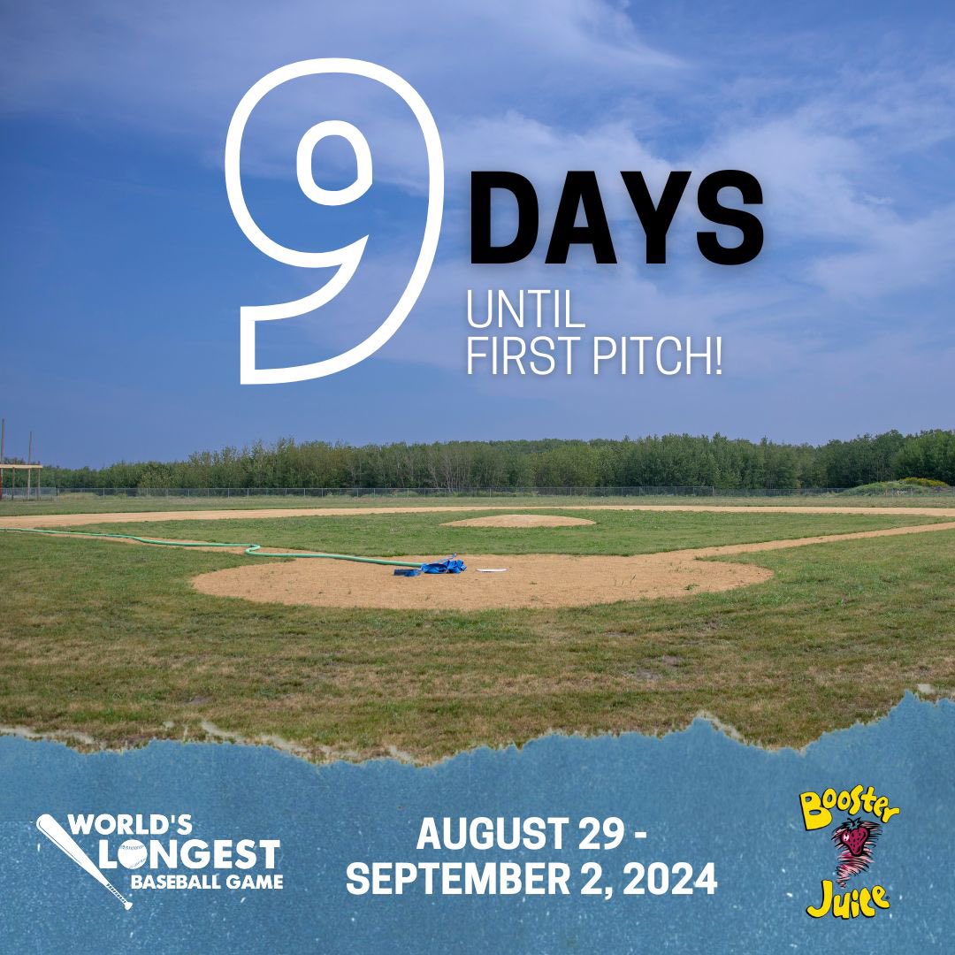 Just 9 days until #WLBG2024 begins! ⚾️ We’re excited for 100+ hours of baseball at Saiker’s Acres, aiming to raise $300,000 for cancer research and set a Guinness World Record.

Learn more &amp; donate at worldslongestgame.ca!