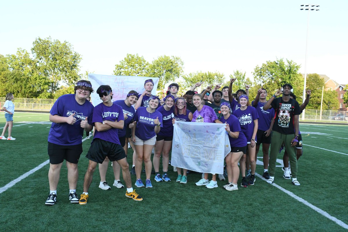 BlufftonU's tweet photo. First-year students enjoyed competing against their peers in the annual Bluffton Olympics during Welcome Weekend! Marathana Prothro's class section took home the gold. https://t.co/aueYX3sfd1