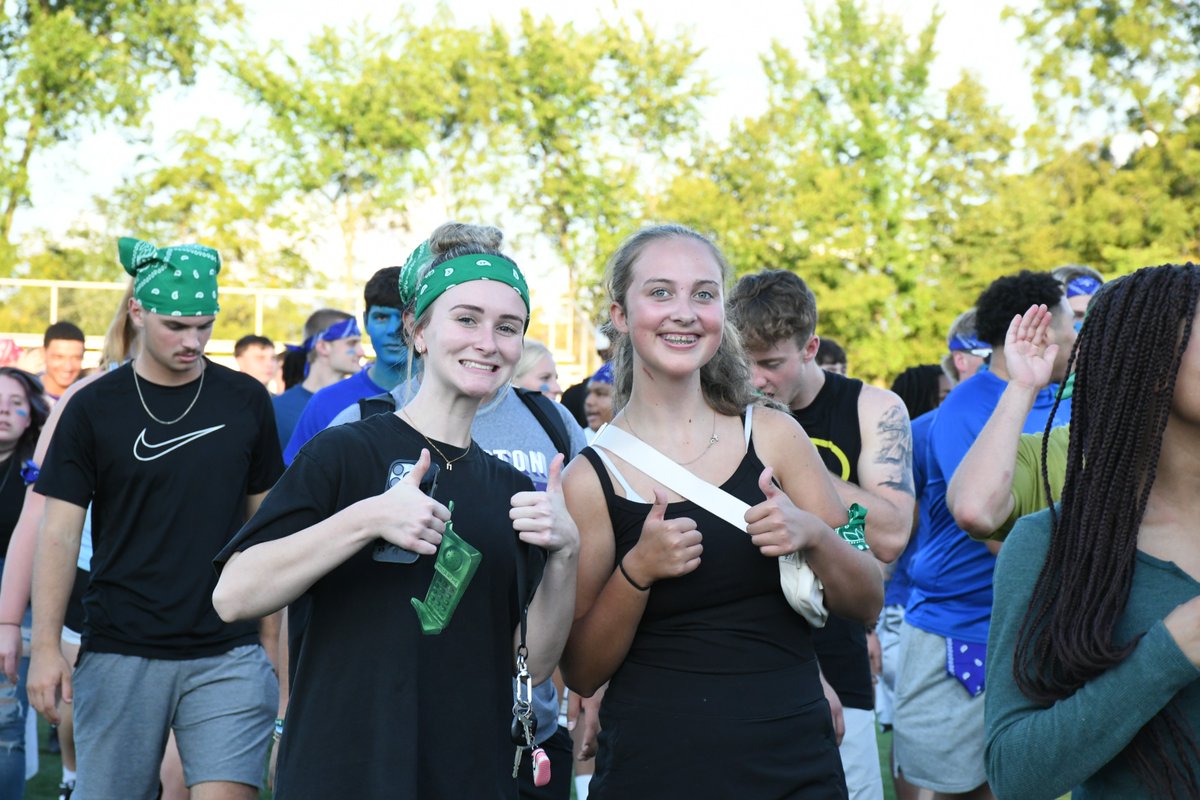 BlufftonU's tweet photo. First-year students enjoyed competing against their peers in the annual Bluffton Olympics during Welcome Weekend! Marathana Prothro's class section took home the gold. https://t.co/aueYX3sfd1