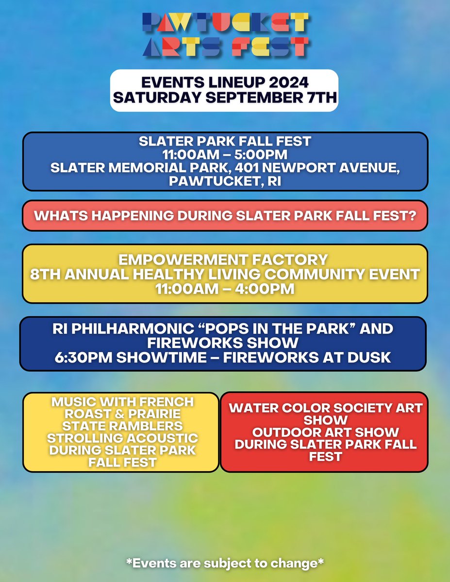 🎉 The Pawtucket Arts Festival is just around the corner! Get ready for an incredible lineup of music, dance, art, and culture. 🎨✨ Whether you’re a foodie, art lover, or music enthusiast, there’s something for everyone.