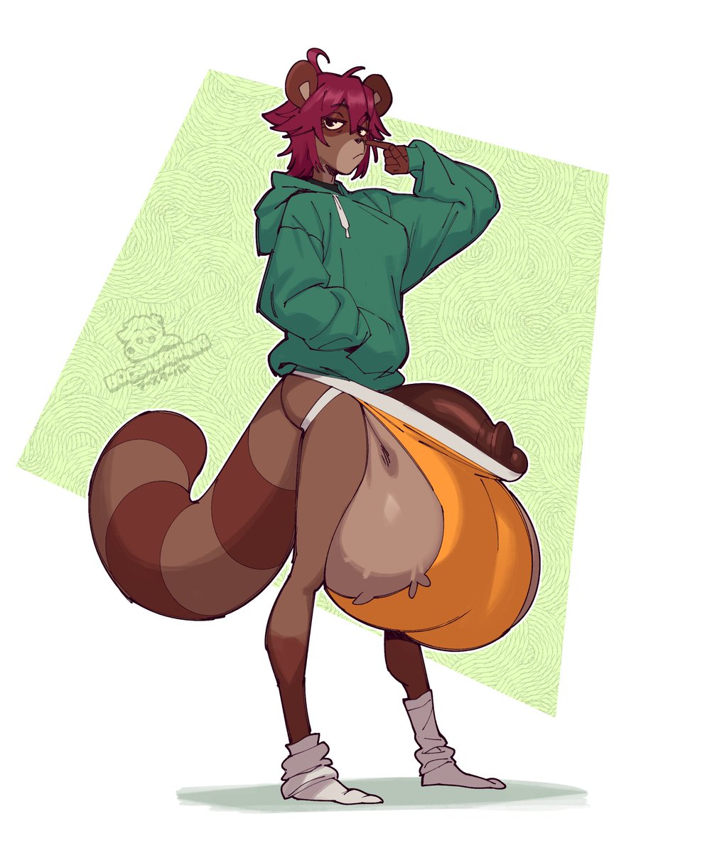 boosterpang's tweet photo. Mariagator and I were brainstorming a new OC. What if lazy, skinny, tomboy tanuki gal had huge chest...

And what if that chest wasn't actually a chest at all :o https://t.co/T5DBjjRAFE