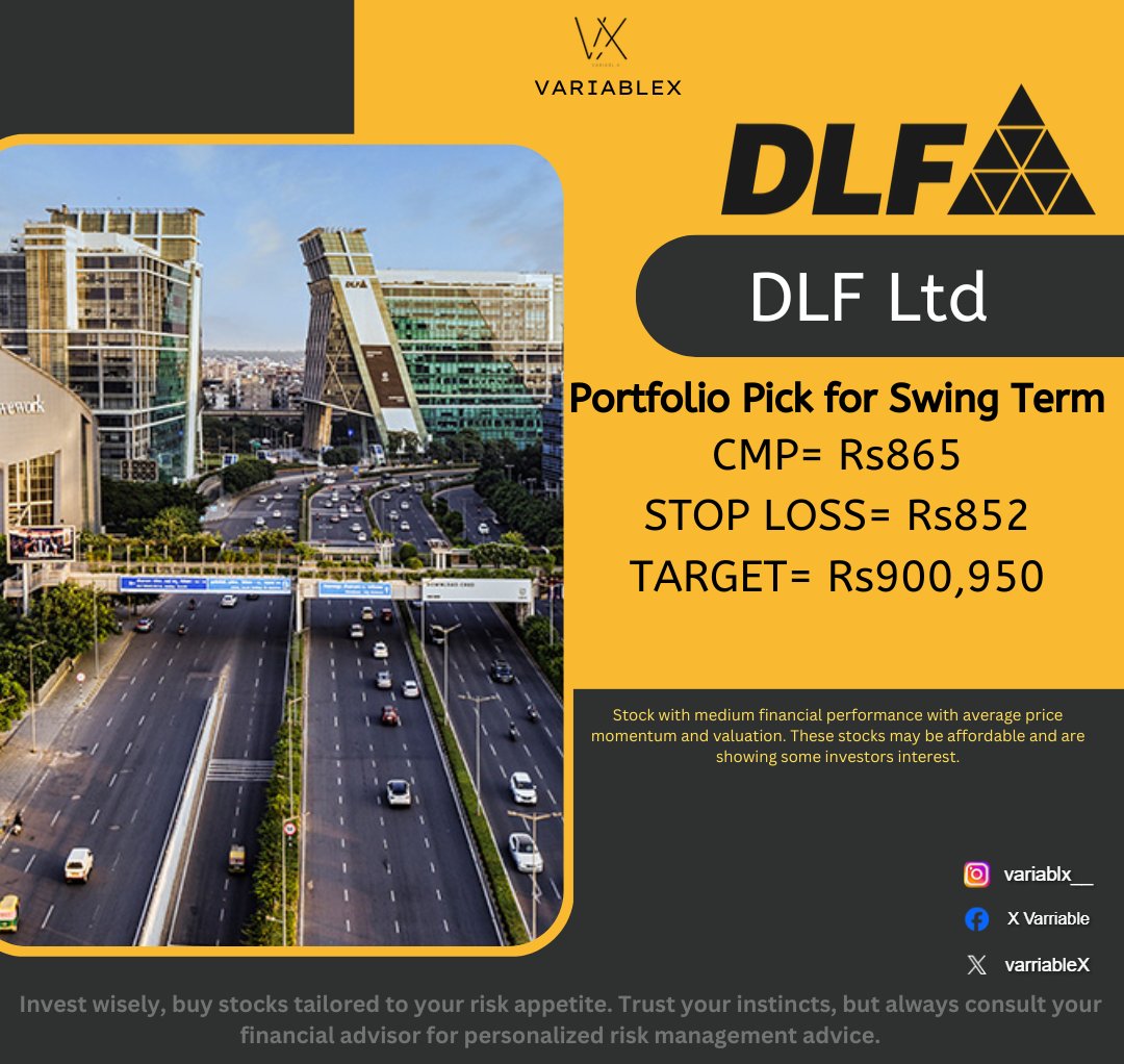 varriableX's tweet photo. DLF Swing Trade: Don’t Miss This Opportunity 🌟✨
#ganpatibappamorya #varriablex #bankofmaharashtra #bank #tradingview #chartpattern #swingtrade #scalpingtrader #optiontrading #trending #sharemarket #stockmarket #nifty #sensex #investing #trading #nse #bse #stockmarketindia https://t.co/VsqnosuHak