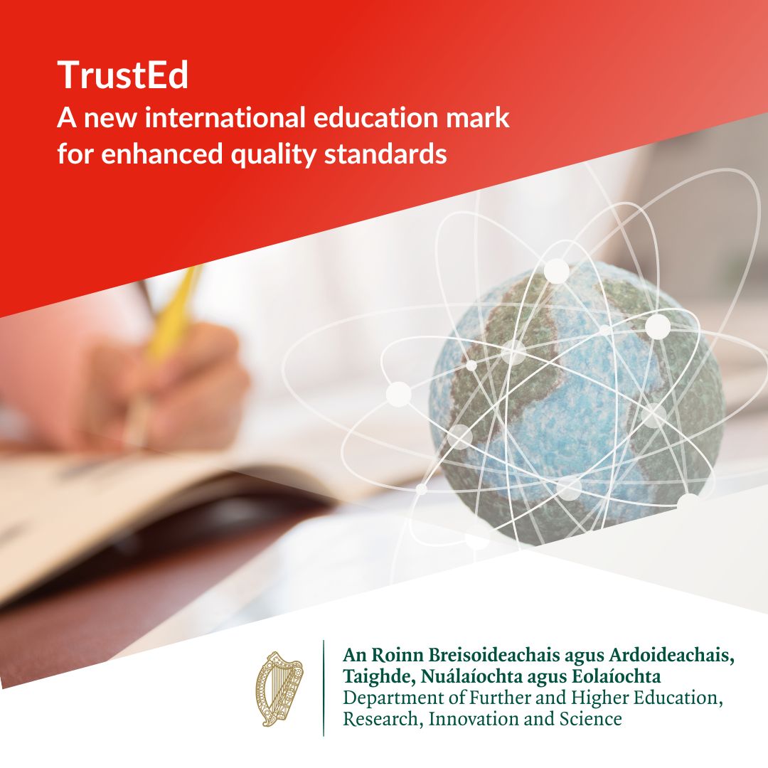 Department of Further and Higher Education (@deptoffhed) on Twitter photo Minister <a href="/podonovan/">Patrick O'Donovan</a> announced that TrustEd Ireland, a new international education mark, will open for applications in September. This mark will be awarded to higher education institutions & English language schools that meet the required standards.
ℹ️ gov.ie/en/press-relea… Minister <a href="/podonovan/">Patrick O'Donovan</a> announced that TrustEd Ireland, a new international education mark, will open for applications in September. This mark will be awarded to higher education institutions & English language schools that meet the required standards.
ℹ️ gov.ie/en/press-relea…