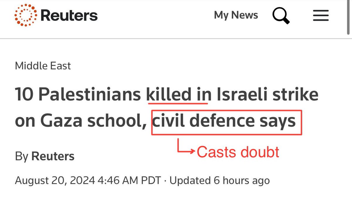 AssalRad's tweet photo. Notice how even when Israel is passively mentioned as the attacker, the headlines add a clause to cast doubt.

But when Russian strikes kill people, it’s stated clearly as fact. https://t.co/kqFCmpVhPN