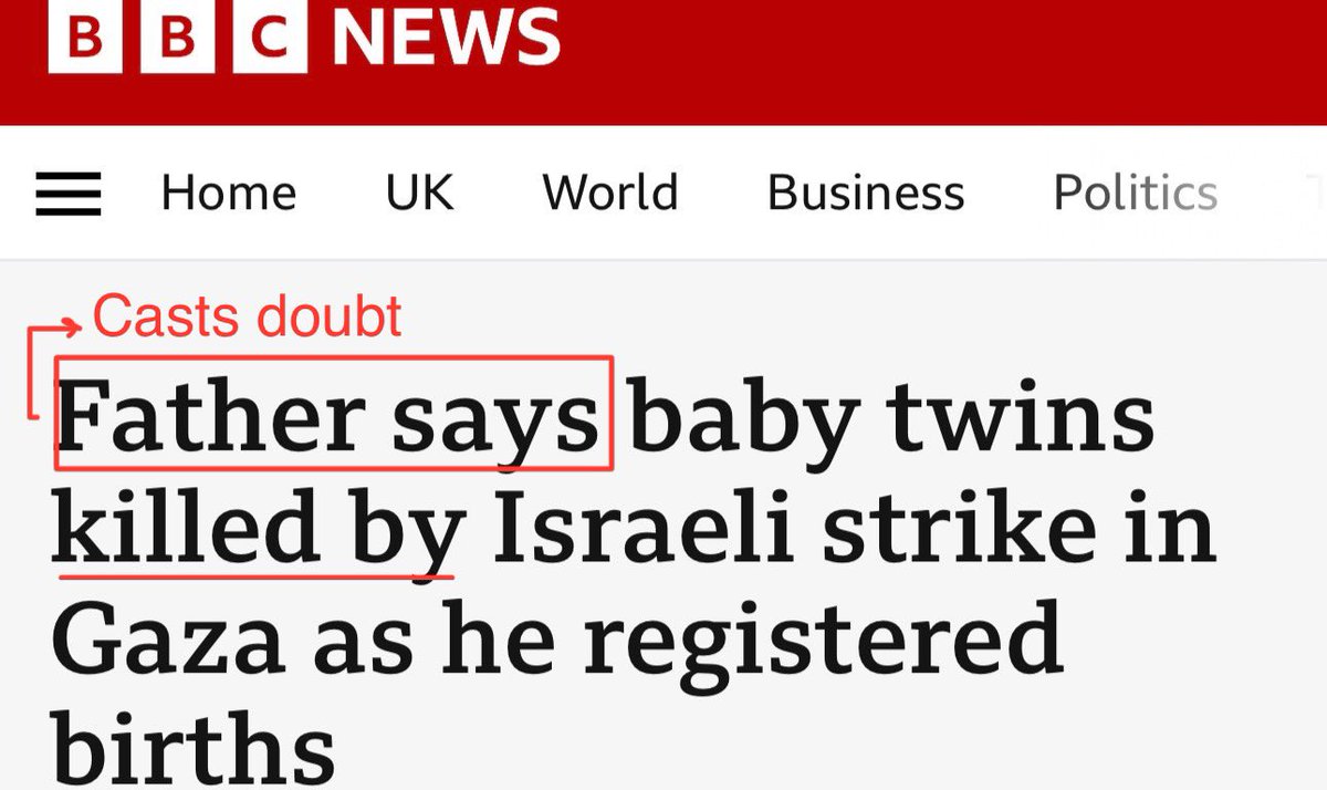 AssalRad's tweet photo. Notice how even when Israel is passively mentioned as the attacker, the headlines add a clause to cast doubt.

But when Russian strikes kill people, it’s stated clearly as fact. https://t.co/kqFCmpVhPN