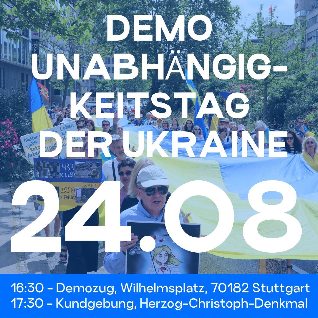 ukraine_demo's tweet photo. Demo, Stuttgart, 24.08:
📍16:30 Wilhelmplatz - Demozug
https://t.co/DWsVsLgNnL
📍17:30 Herzog-Christoph-Denkmal - Kundgebung
https://t.co/fMIcmxivKW

#Stuttgart #RussialsATerroristState https://t.co/qoS4l7g5kS
