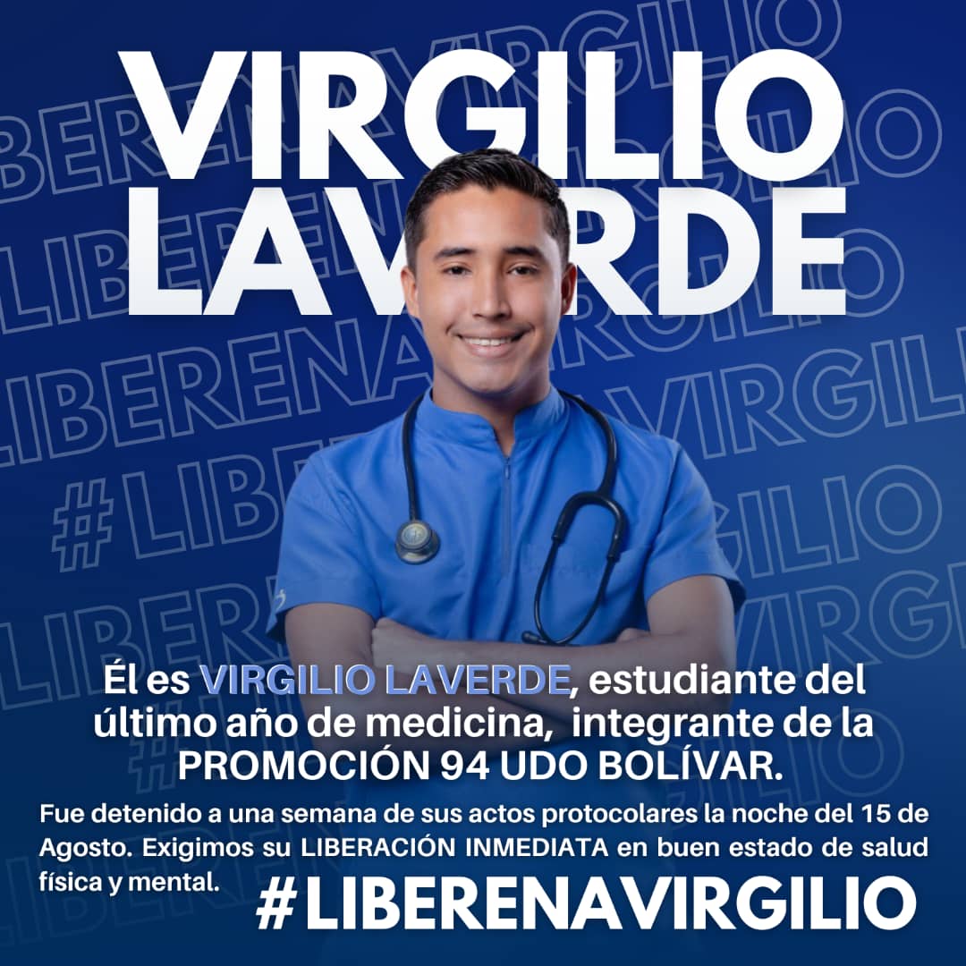 MasUdistas's tweet photo. @LaverdeVirgilio es un estudiante de Medicina, NO es un criminal.
Pensar distinto, NO ES UN CRIMEN
SECUESTRAR, si lo es
#VirgilioLaverde
#CiudadBolivar
#UDO
#UDOBolivar
#LiberenAVirgilio
#LibertadALosPresosPoliticos https://t.co/GK8XQOZoda