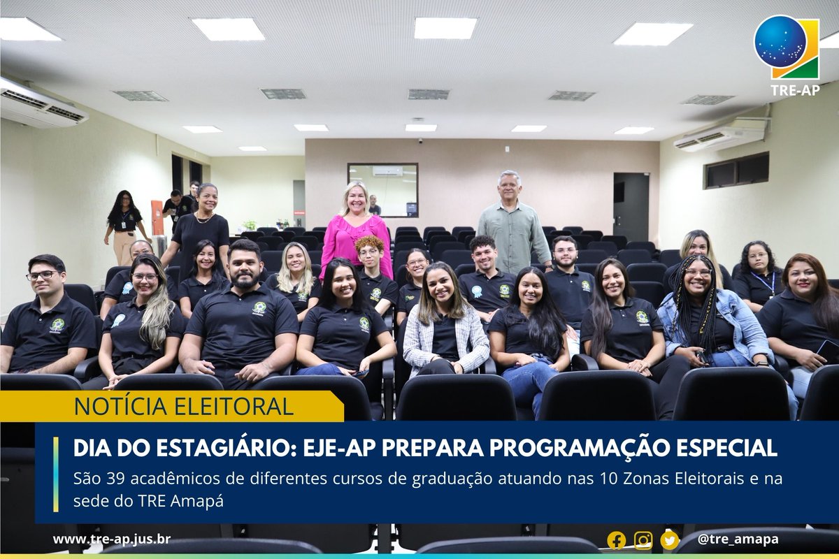 #NotíciaEleitoral DIA DO ESTAGIÁRIO: EJE-AP PREPARA PROGRAMAÇÃO ESPECIAL | Saiba mais: tre-ap.jus.br/comunicacao/no…