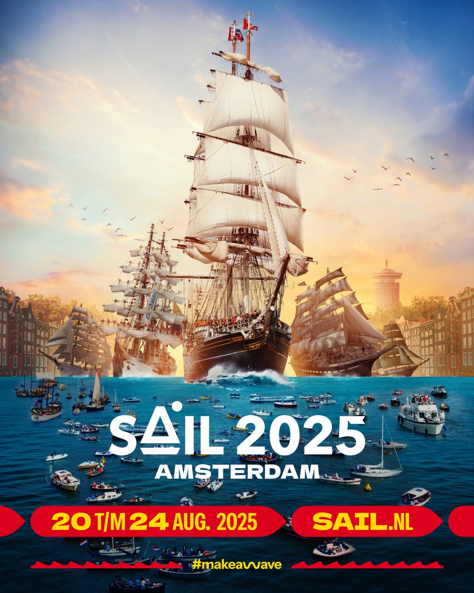 Over 365 dagen is het zover: 50 jaar en de 10e editie van SAIL. Van 20-24 augustus 2025 komen schepen, crewleden en bezoekers vanuit alle windstreken naar Amsterdam. Ben jij erbij? Boek nu je vaartickets via sail.nl/vaartickets en vaar mee! #SAIL2025 #MakeAWave