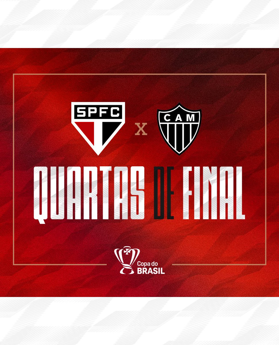 SaoPauloFC's tweet photo. 🆕 Adversário definido!

O São Paulo enfrenta o Atlético-MG nas quartas de final da Copa do Brasil. A ordem dos mandos de campo será decidida em breve, em novo sorteio.

#VamosSãoPaulo 🇾🇪 https://t.co/8Eu7TfYCJF