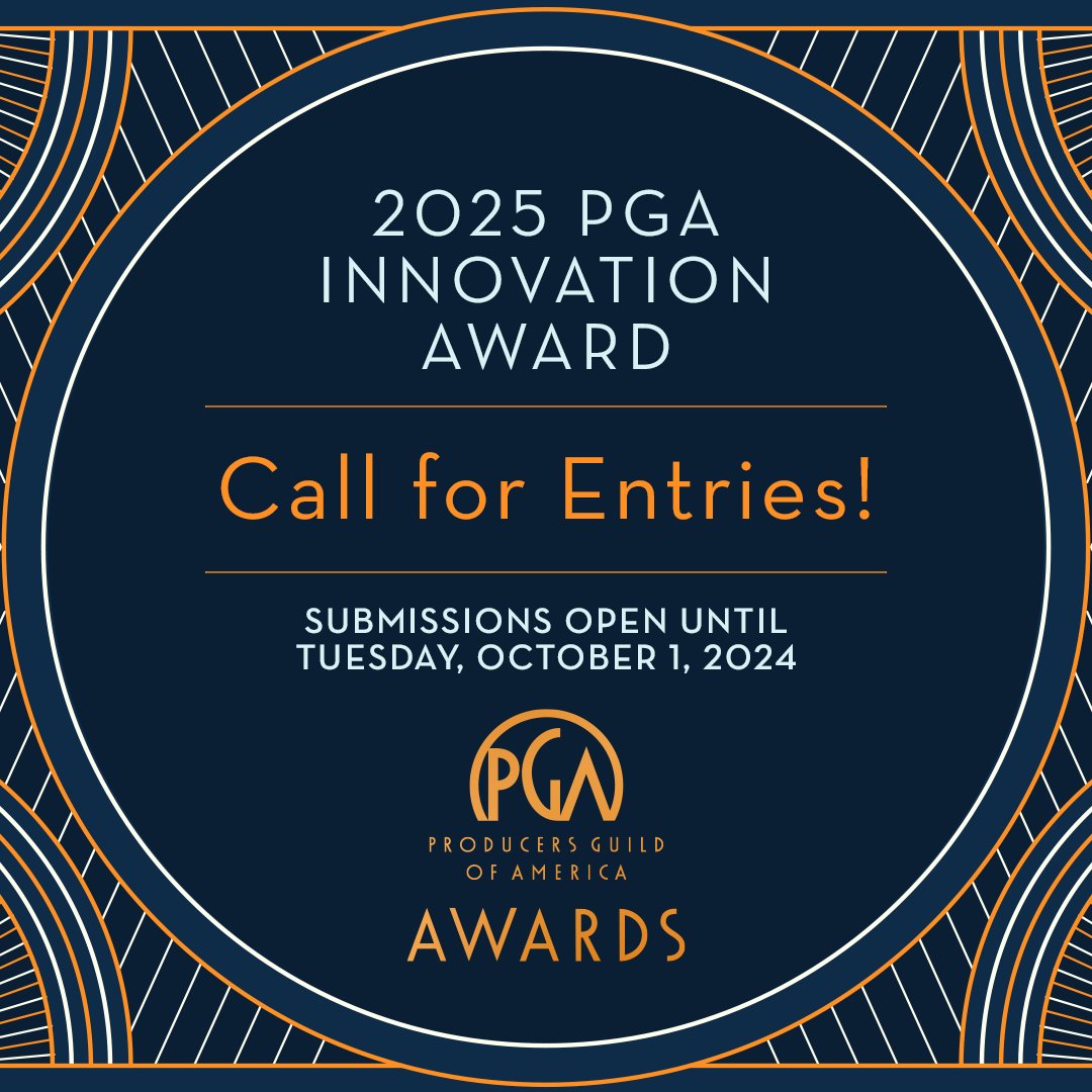 producersguild's tweet image. Submissions are now open for the 2025 PGA Innovation Award! The deadline for submission is Tuesday, October 1, 2024. For complete rules or to submit your entry, go here: …oducersguildofamerica.submittable.com/submit
#pgaawards #producersguild #producers #awards #awardsseason #innovationaward